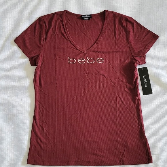 bebe Tops - bebe Pomegranate Ribbed Top - NWT
